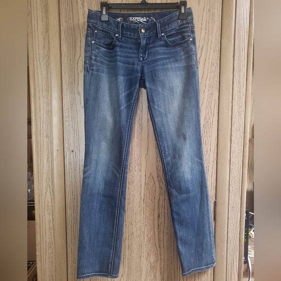 Express Jeans Stella Skinny Low Rise Stretch Embroidered Pockets Slim Size  0 R - Picture 1 of 9